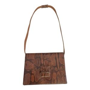 👜 Vintage Genuine Snakeskin Shoulder Bag – Brown Top Flap Satchel